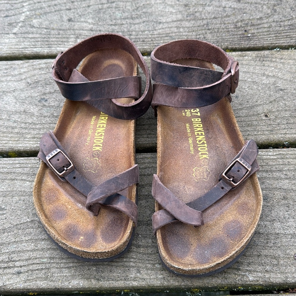 Birkenstock Yara Ankle Strap Sandals Sz 37 Brown